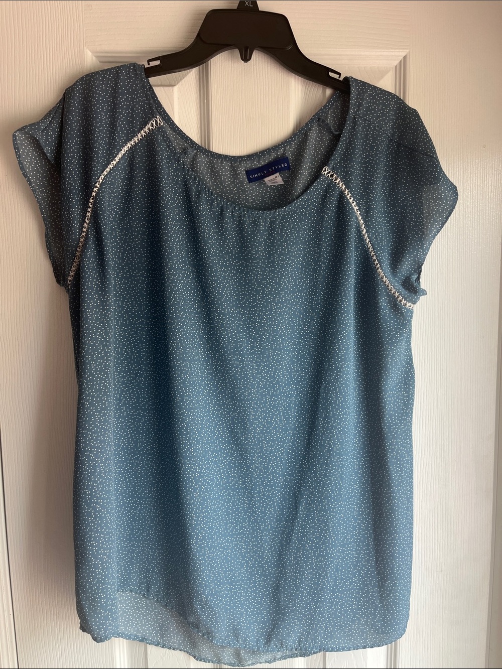 Simply Styled Blue Microdot Cap-Sleeve Blouse